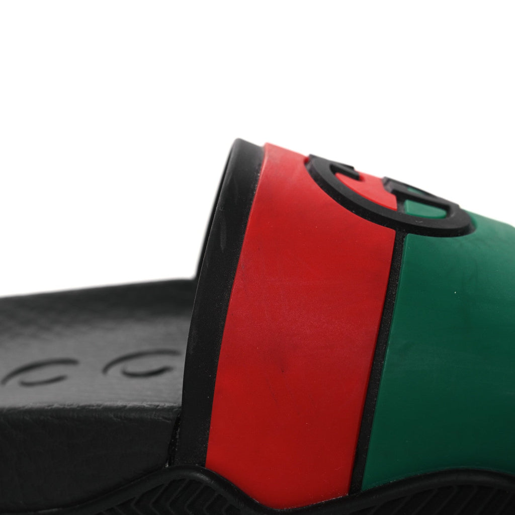 Gucci Rubber Web Womens Interlocking G Slide Sandals 33 Black Green Red