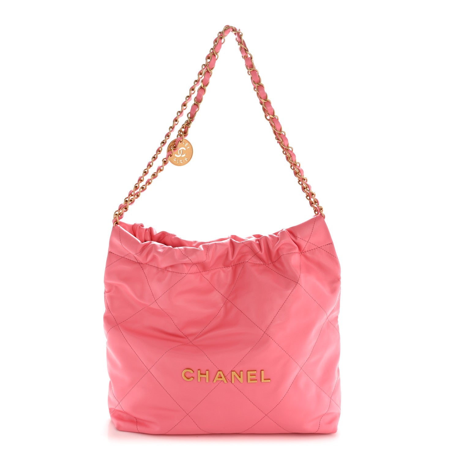 Chanel Shiny Calfskin Quilted Small Chanel 22 Coral Pink