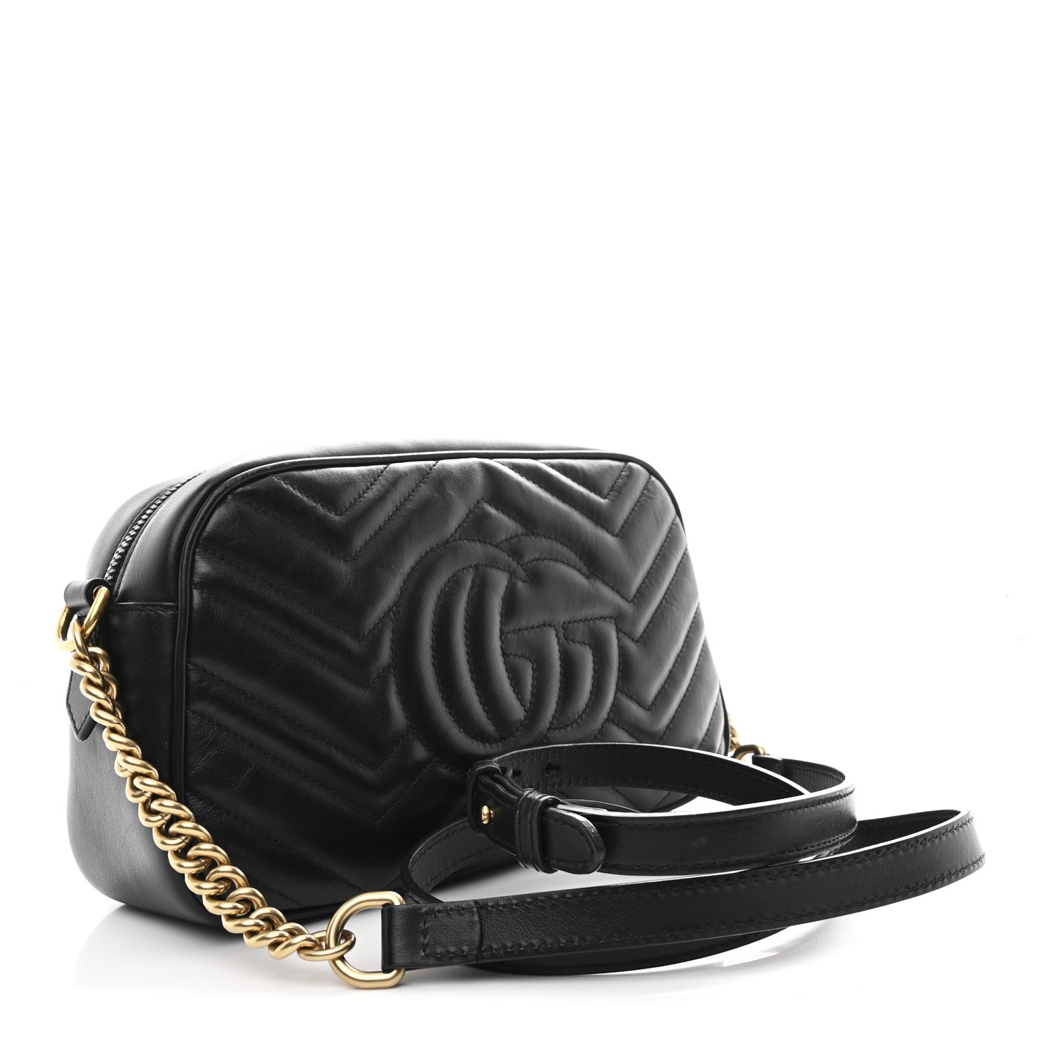 Gucci Calfskin Matelasse Small GG Marmont Chain Shoulder Bag Black