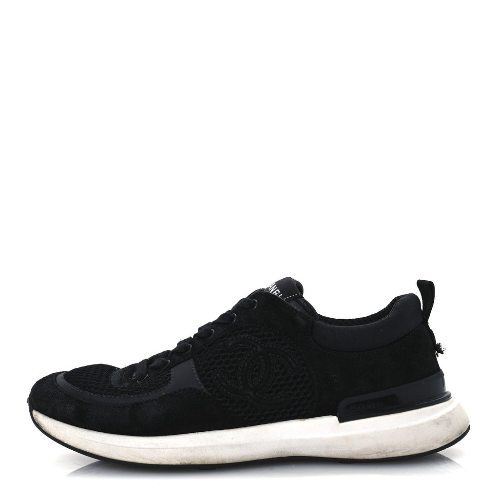 Calfskin Mesh Lycra Suede Womens Logo Sneakers 40 Black