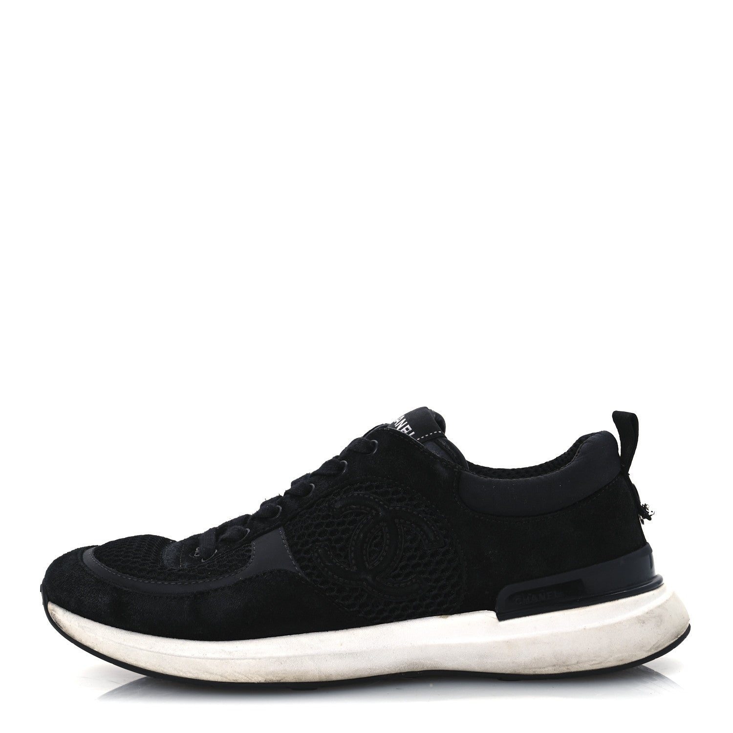 Calfskin Mesh Lycra Suede Womens Logo Sneakers 40 Black