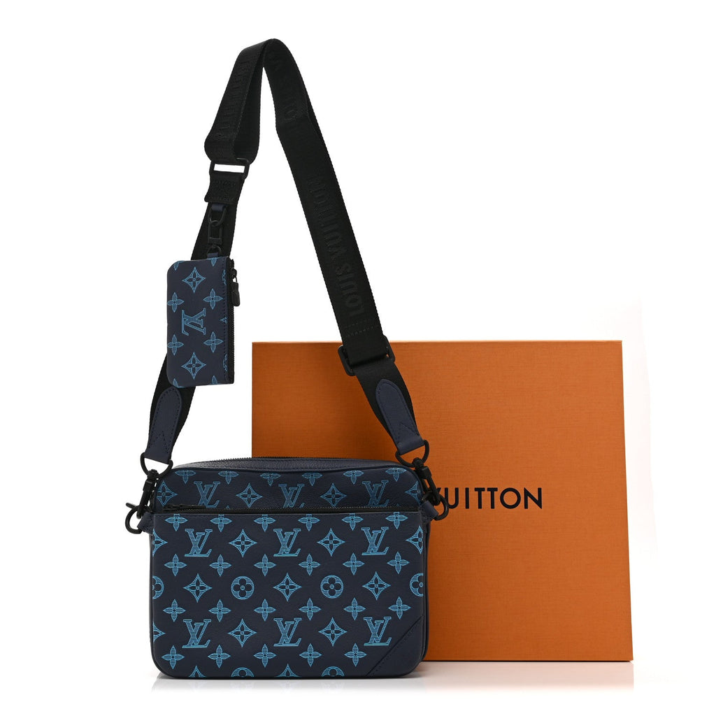 Louis Vuitton Calfskin Monogram Shadow Trio Messenger Navy River Blue