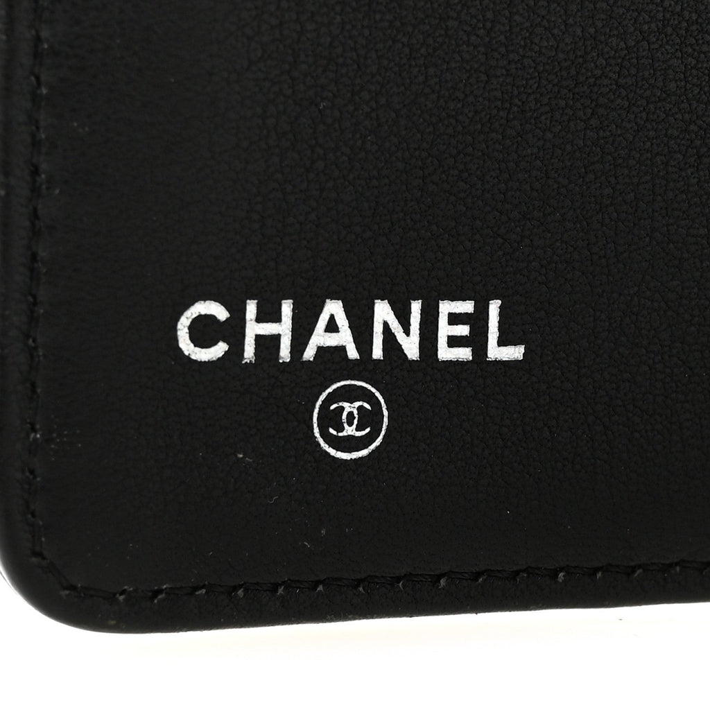 Lambskin Diamond Stitched Yen Wallet Black