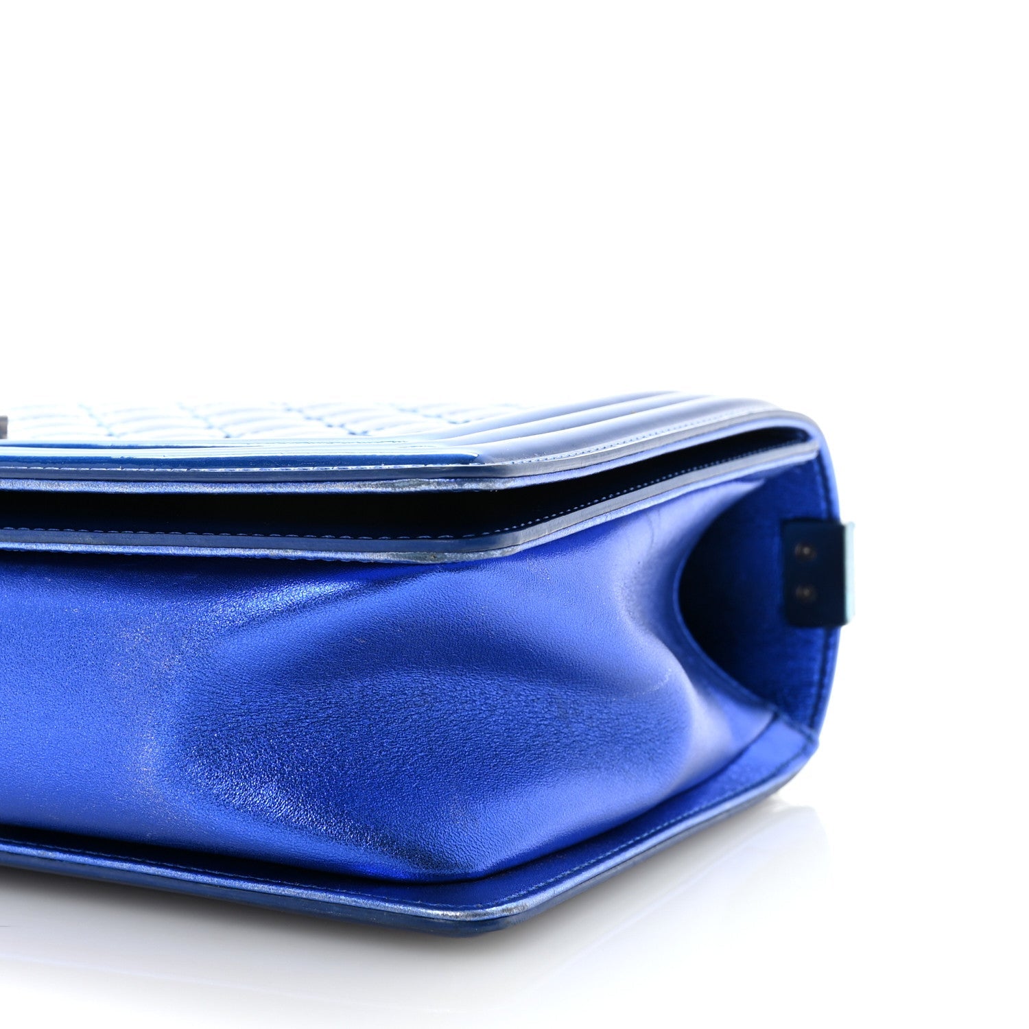 Chanel Metallic Patent Quilted New Medium Boy Flap Blue
