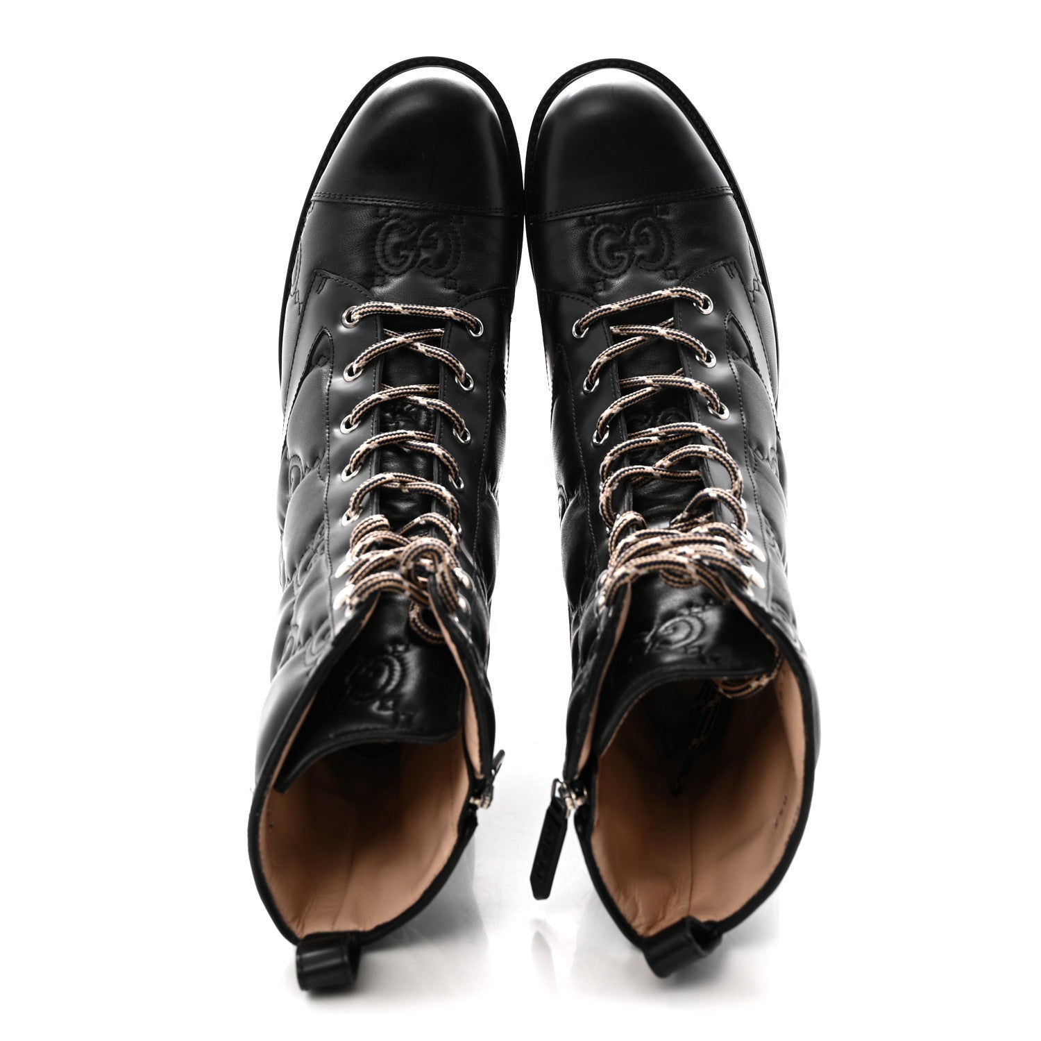 Gucci Cordovan Lux Nappa GG Matelasse Lace Up 60mm Combat Boots 40 Black