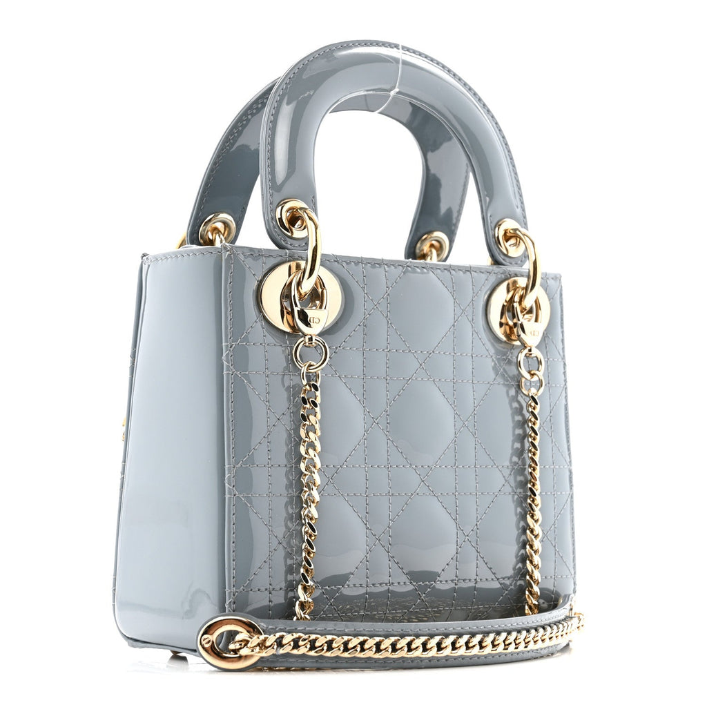 Christian Dior Patent Cannage Mini Lady Dior Grey Stone