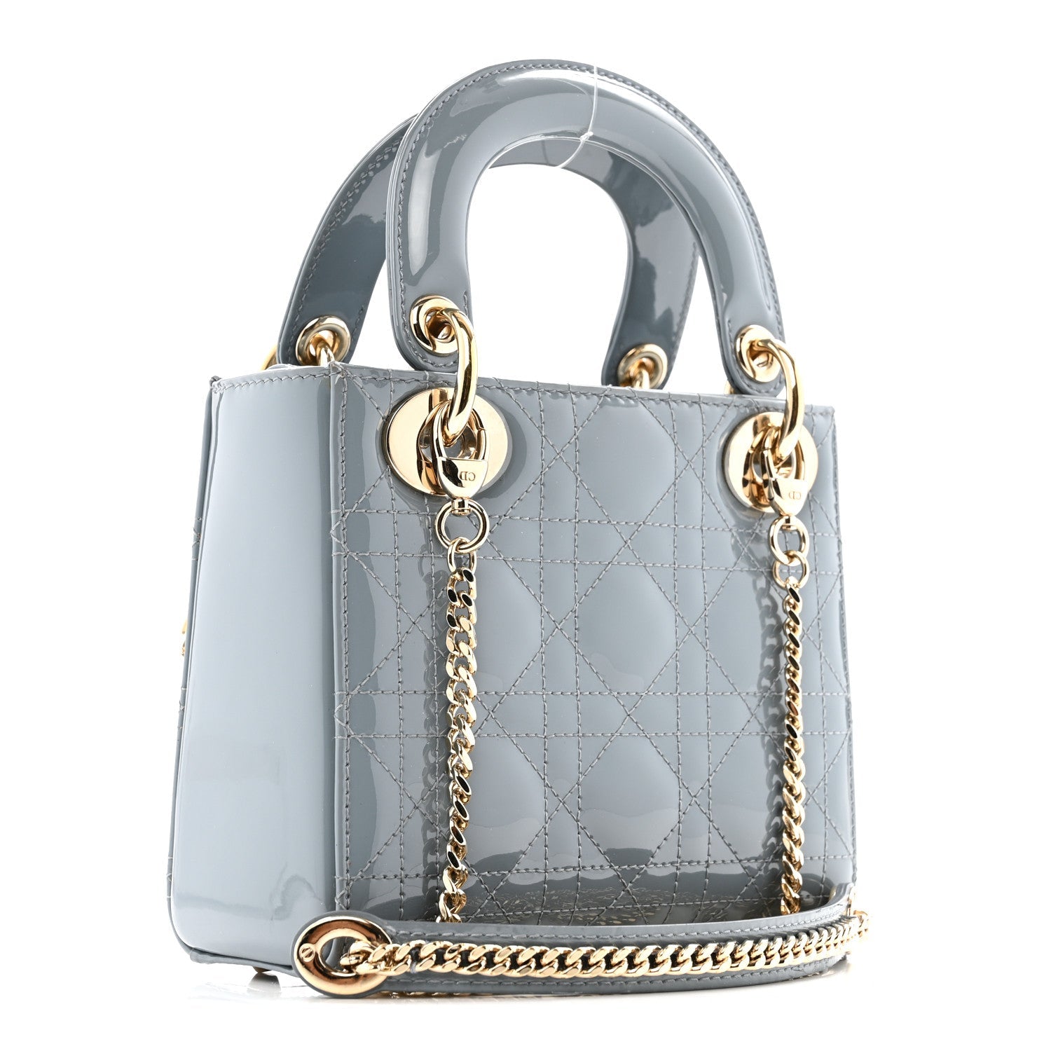 Christian Dior Patent Cannage Mini Lady Dior Grey Stone