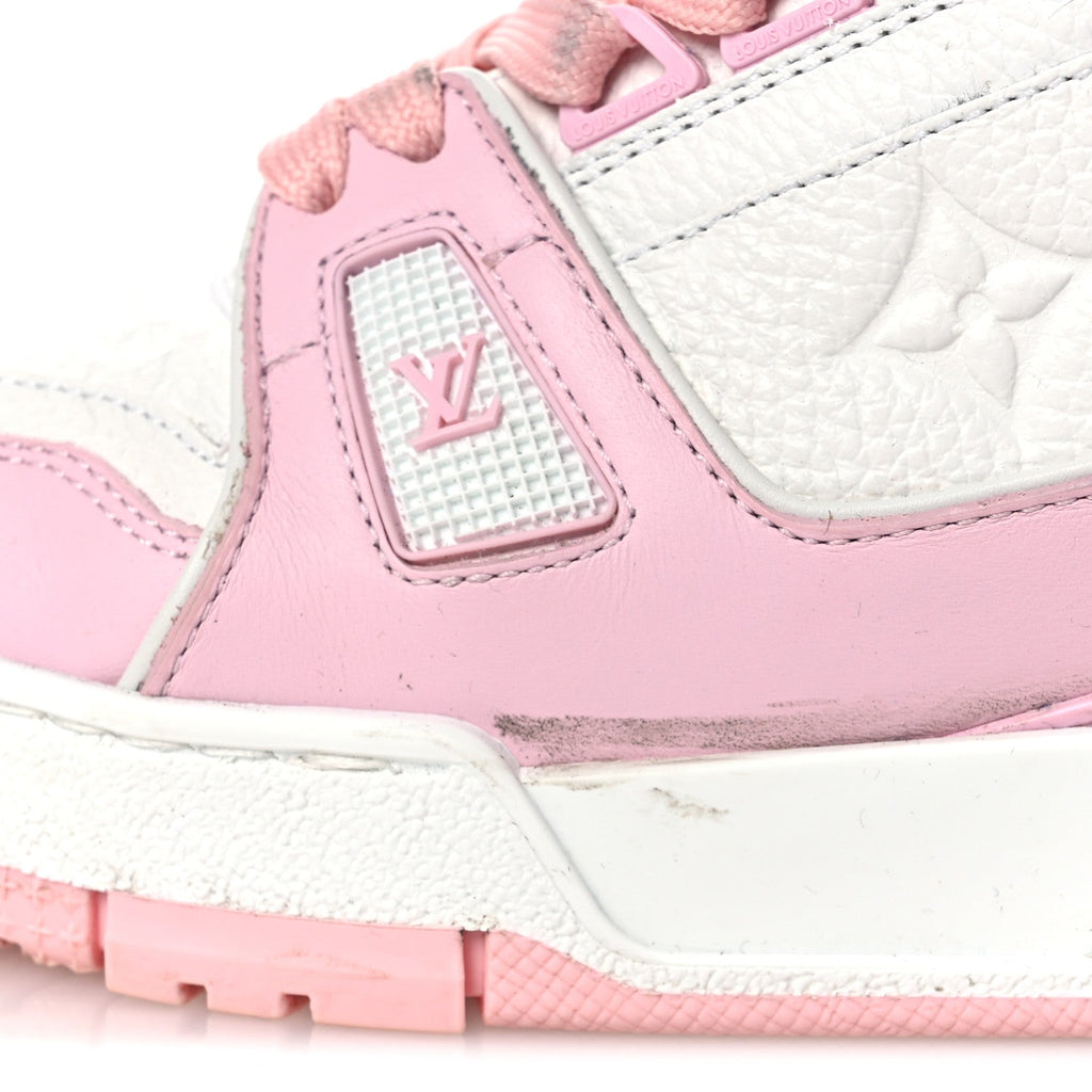 Louis Vuitton Calfskin Monogram Womens LV Trainer Sneakers 36.5 Light Pink