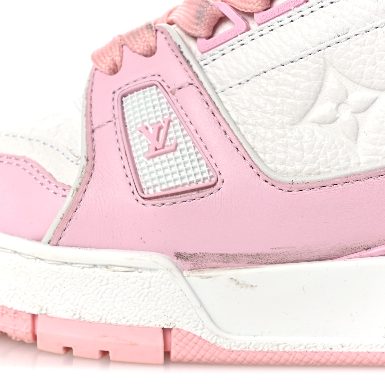 Louis Vuitton Calfskin Monogram Womens LV Trainer Sneakers 36.5 Light Pink