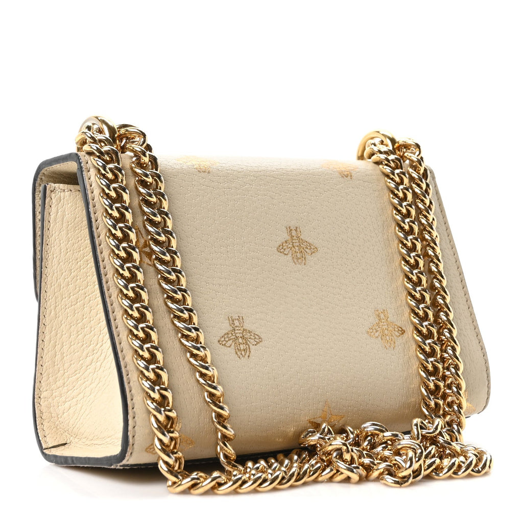 Gucci Grained Calfskin Bee Star Small Padlock Shoulder Bag White