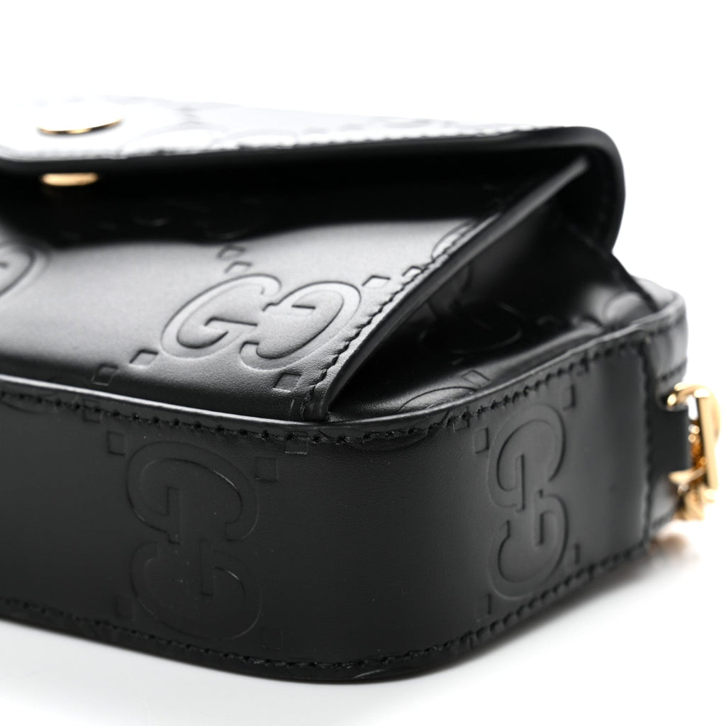 Gucci Calfskin GG Super Mini Debossed Chain Wallet Black