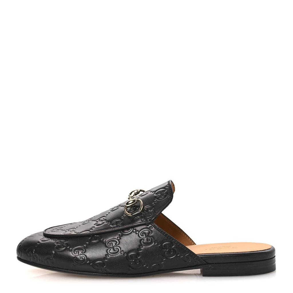 Gucci Glamour Calfskin Guccissima Womens Princetown Slippers 37 Black