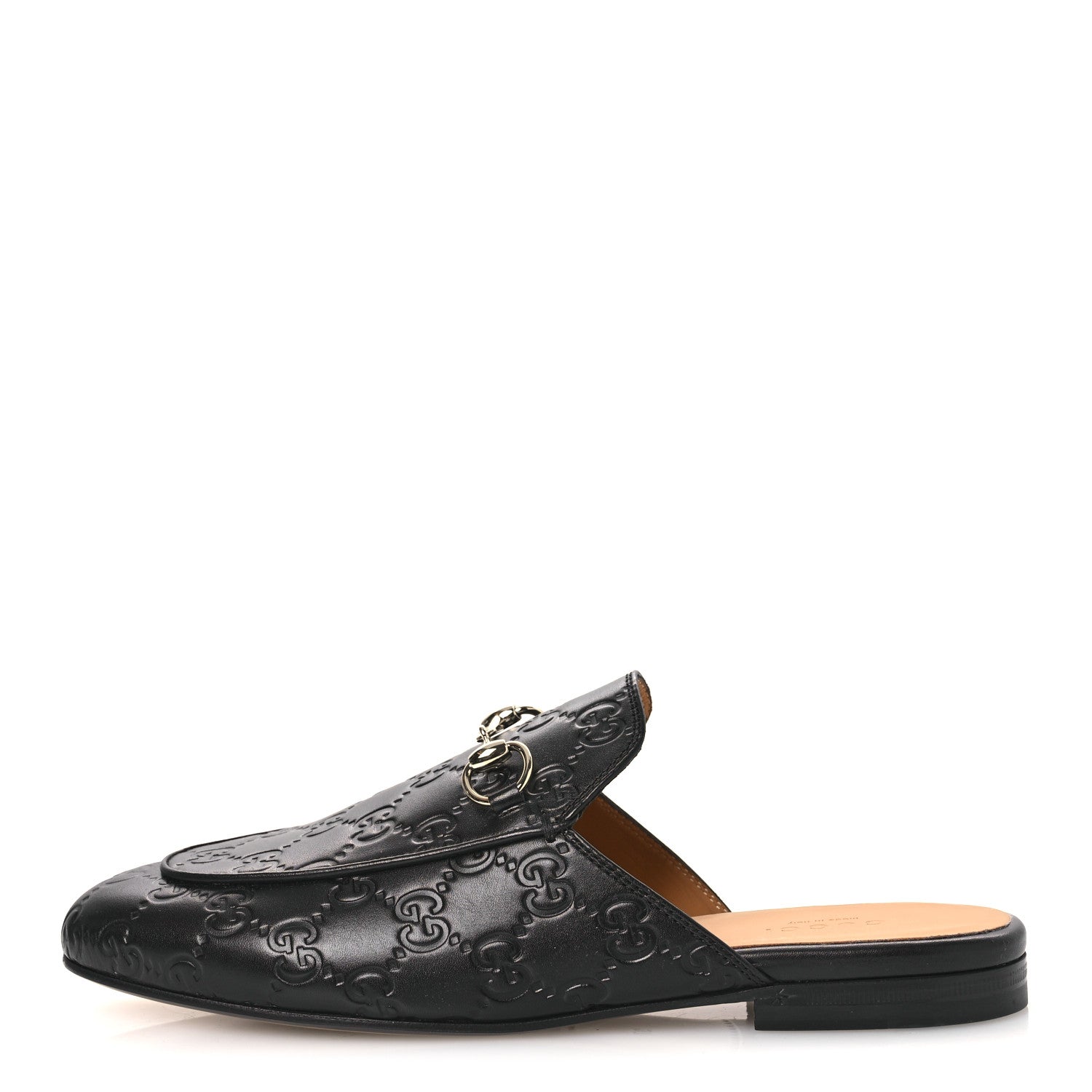 Gucci Glamour Calfskin Guccissima Womens Princetown Slippers 37 Black