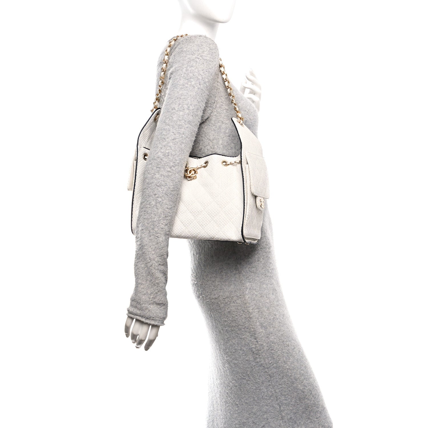 Chanel Braided Raffia Calfskin Quilted Small Chanel 25 Handbag White Black