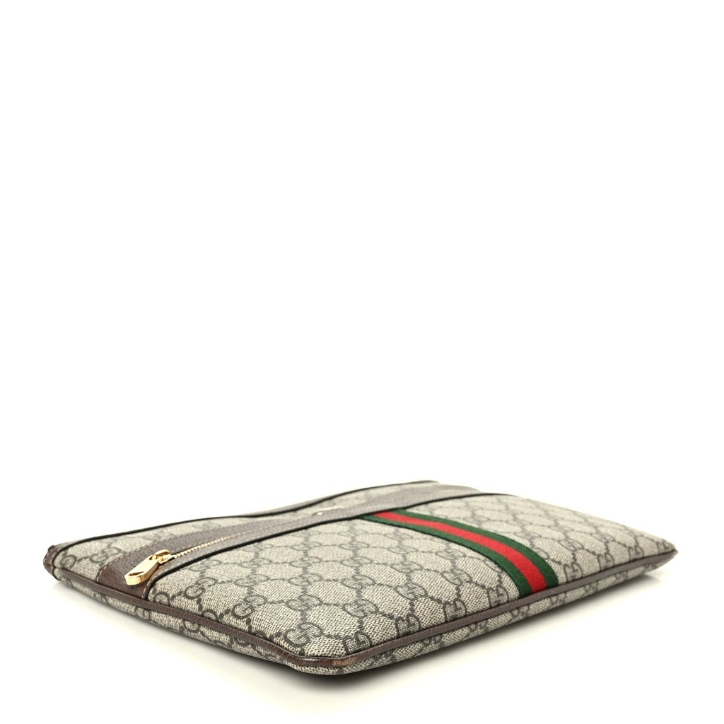 Gucci GG Supreme Monogram Large Ophidia Pouch Clutch Brown