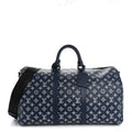 Louis Vuitton Calfskin Shadow Monogram Keepall Bandouliere 50 Ink Blue White