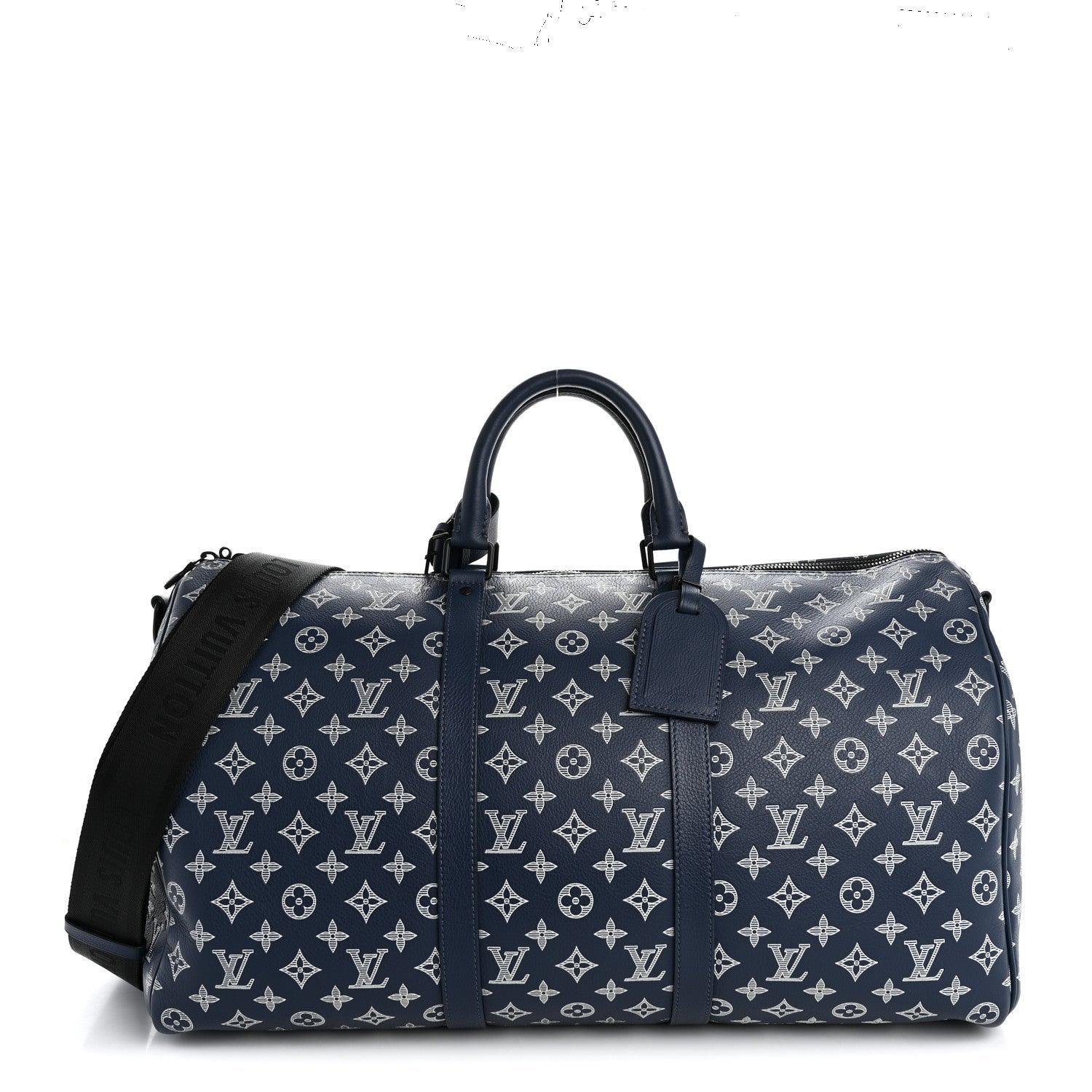 Louis Vuitton Calfskin Shadow Monogram Keepall Bandouliere 50 Ink Blue White