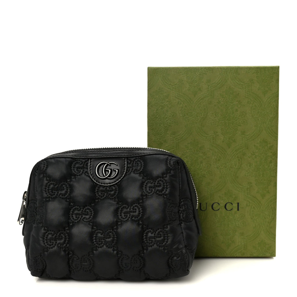 Gucci Nylon Calfskin Enamel GG Matelasse Beauty Case Black
