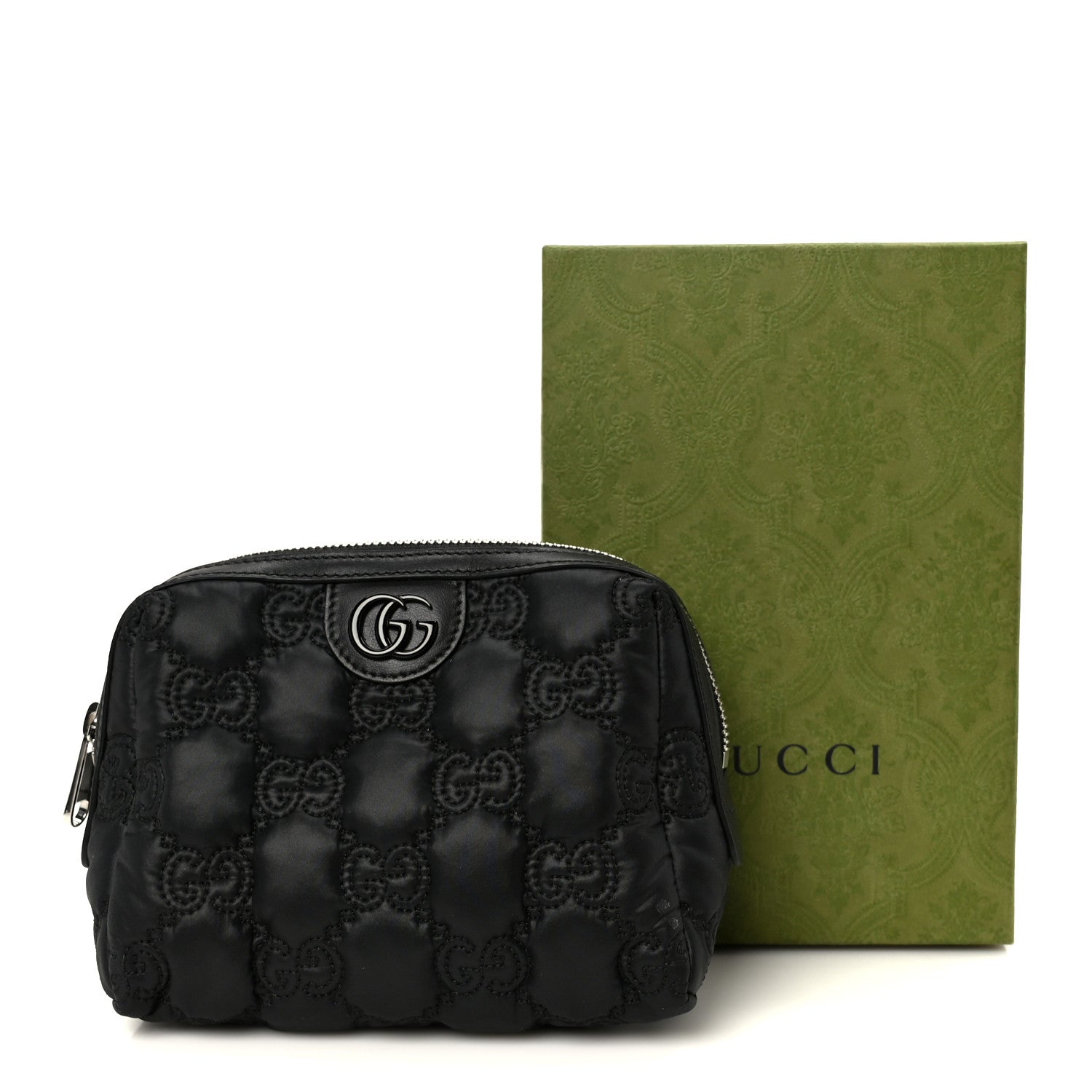 Gucci Nylon Calfskin Enamel GG Matelasse Beauty Case Black