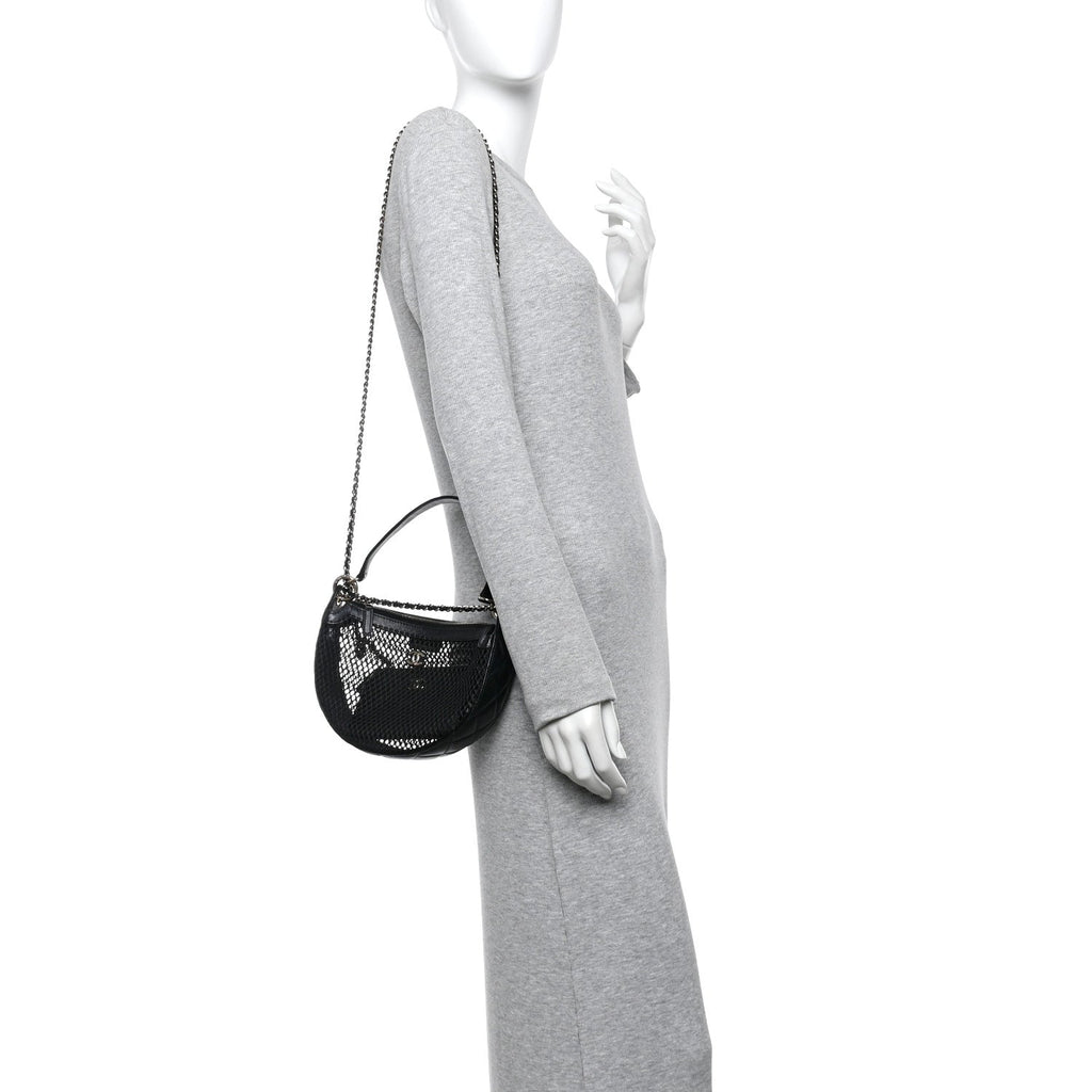 Chanel Mesh Shiny Lambskin Chain Hobo Black