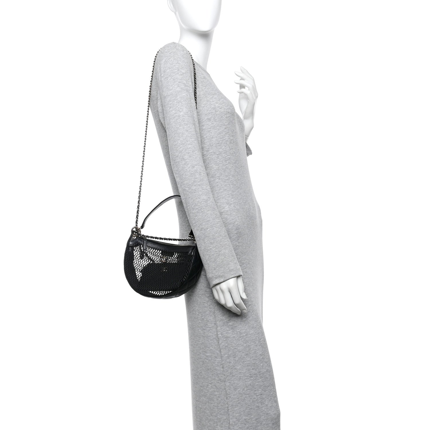 Chanel Mesh Shiny Lambskin Chain Hobo Black