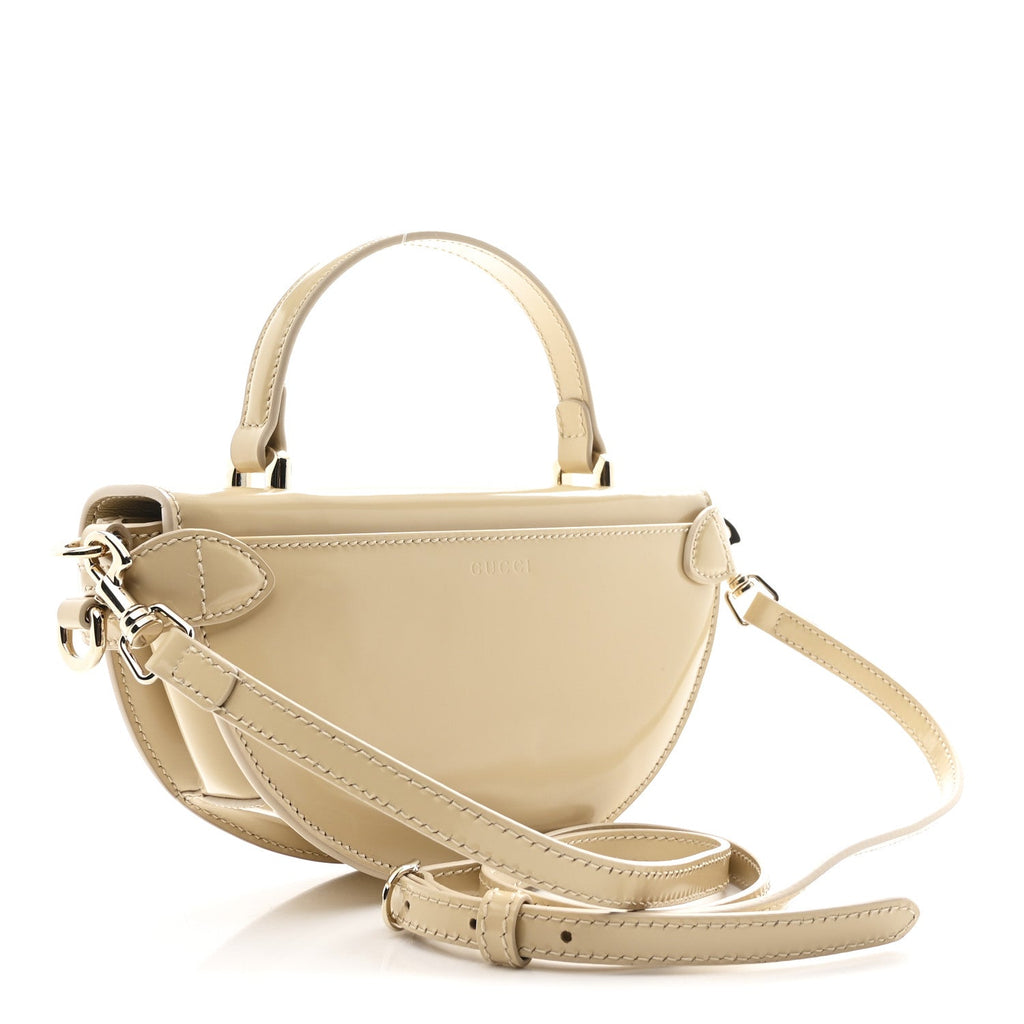 Gucci Patent Calfskin GG Half Moon Top Handle Bag Beige