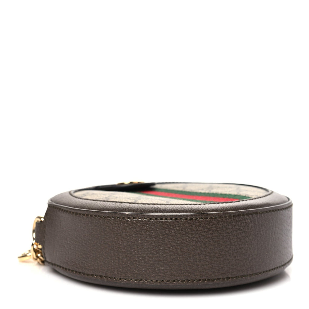 Gucci GG Supreme Monogram Web Mini Ophidia Round Shoulder Bag Brown