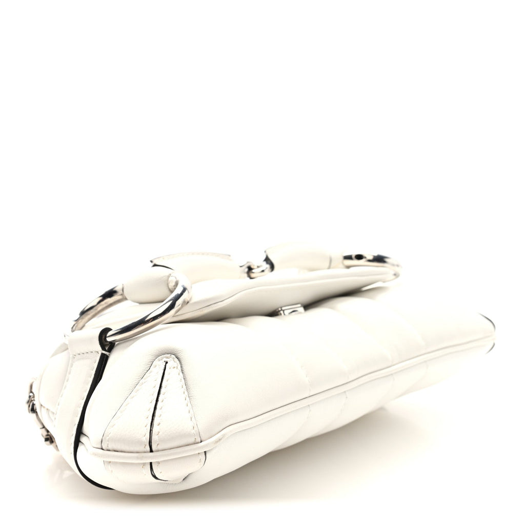 Gucci Nappa Vertical Matelasse Small Maxi Horsebit Chain Shoulder Bag Great White