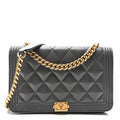 Chanel Caviar Quilted Boy Wallet On Chain WOC Grey