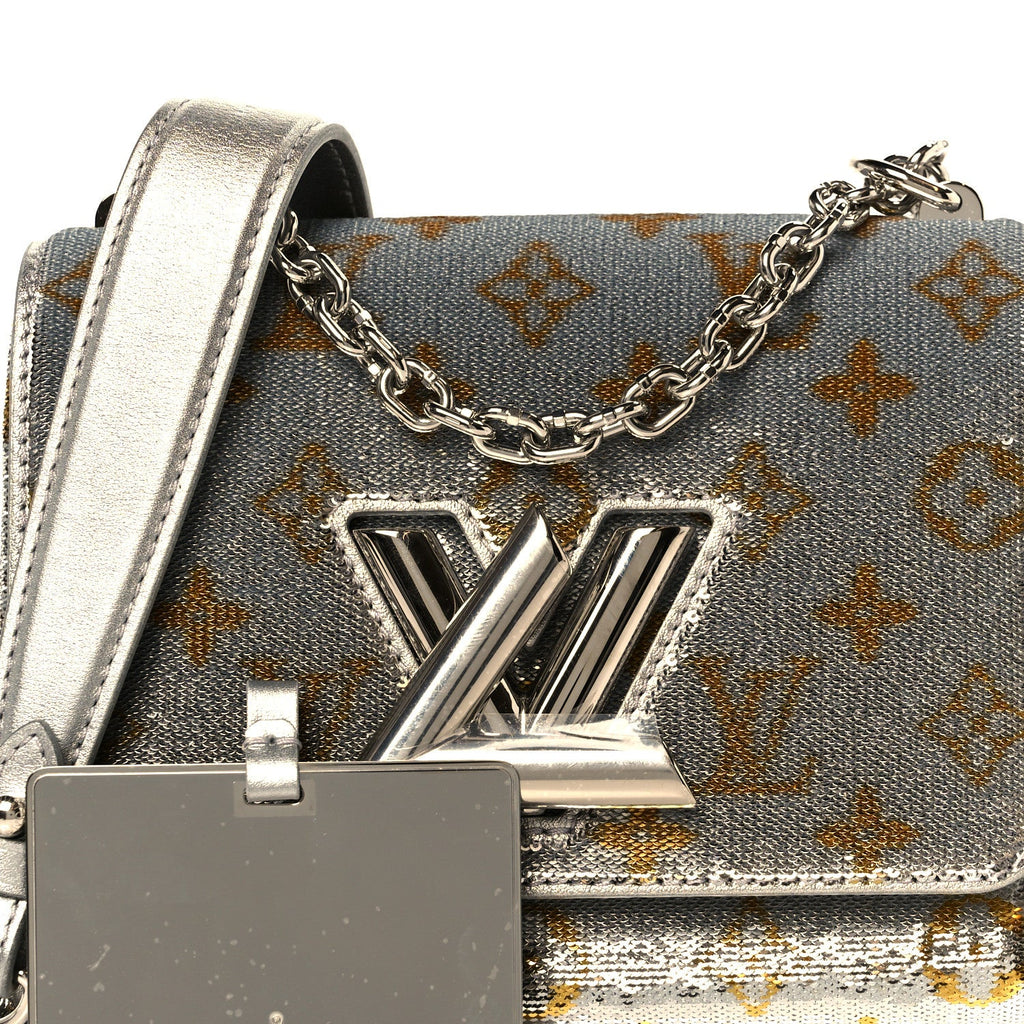 Louis Vuitton Sequins Monogram Twist Shoulder Bag PM Gold Silver