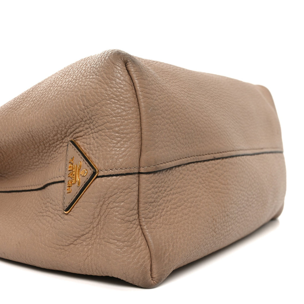 Prada Vitello Phenix Embossed Logo Hobo Caramel