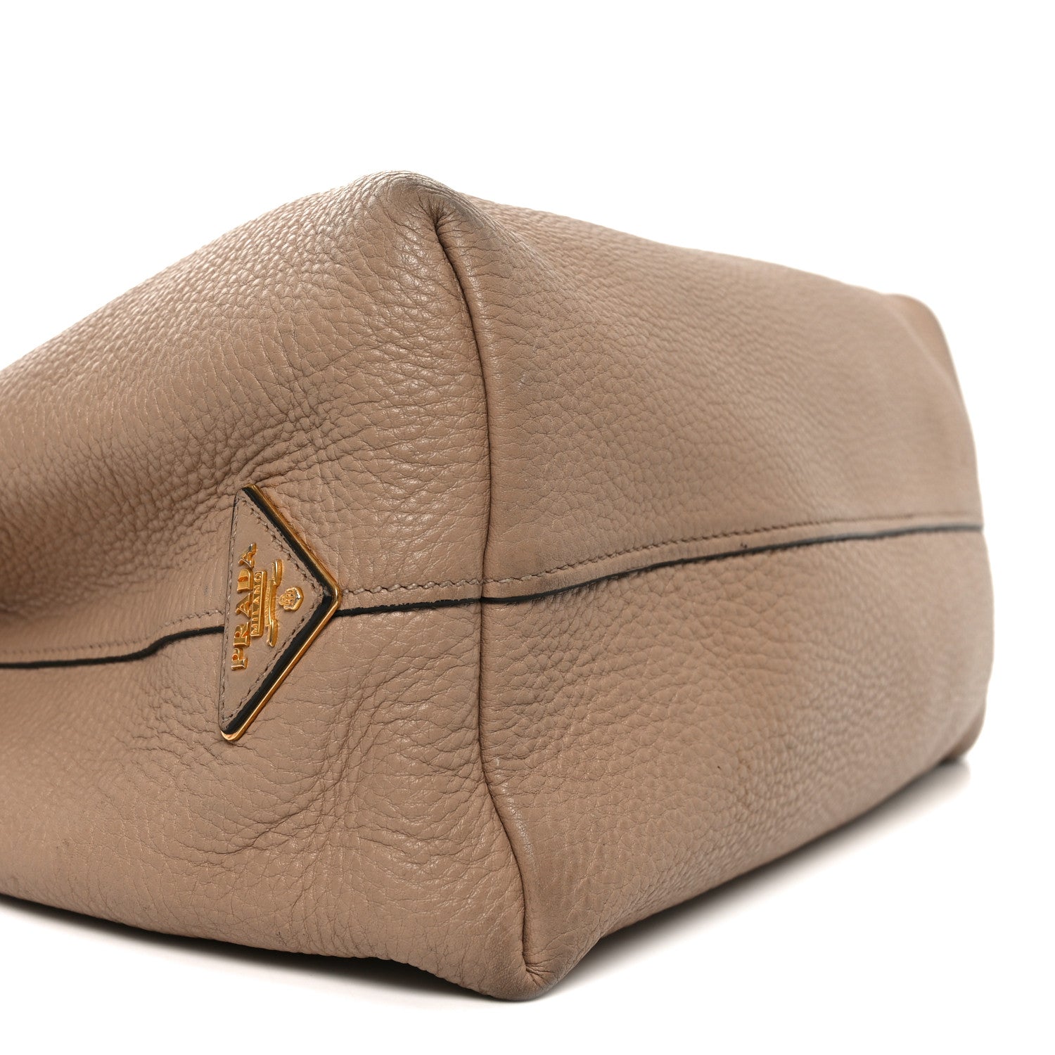 Prada Vitello Phenix Embossed Logo Hobo Caramel