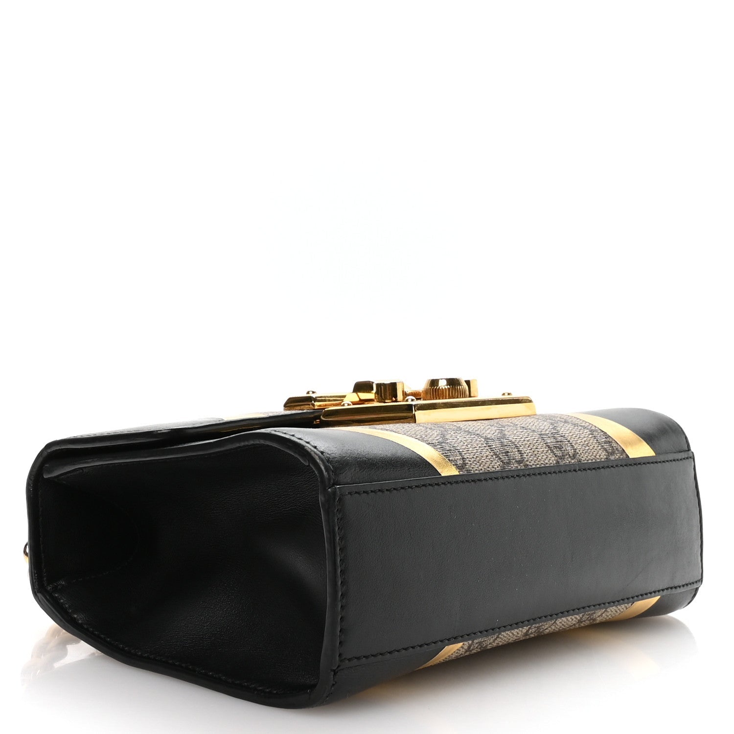 Gucci Calfskin GG Supreme Monogram Small Padlock Shoulder Bag Black Gold