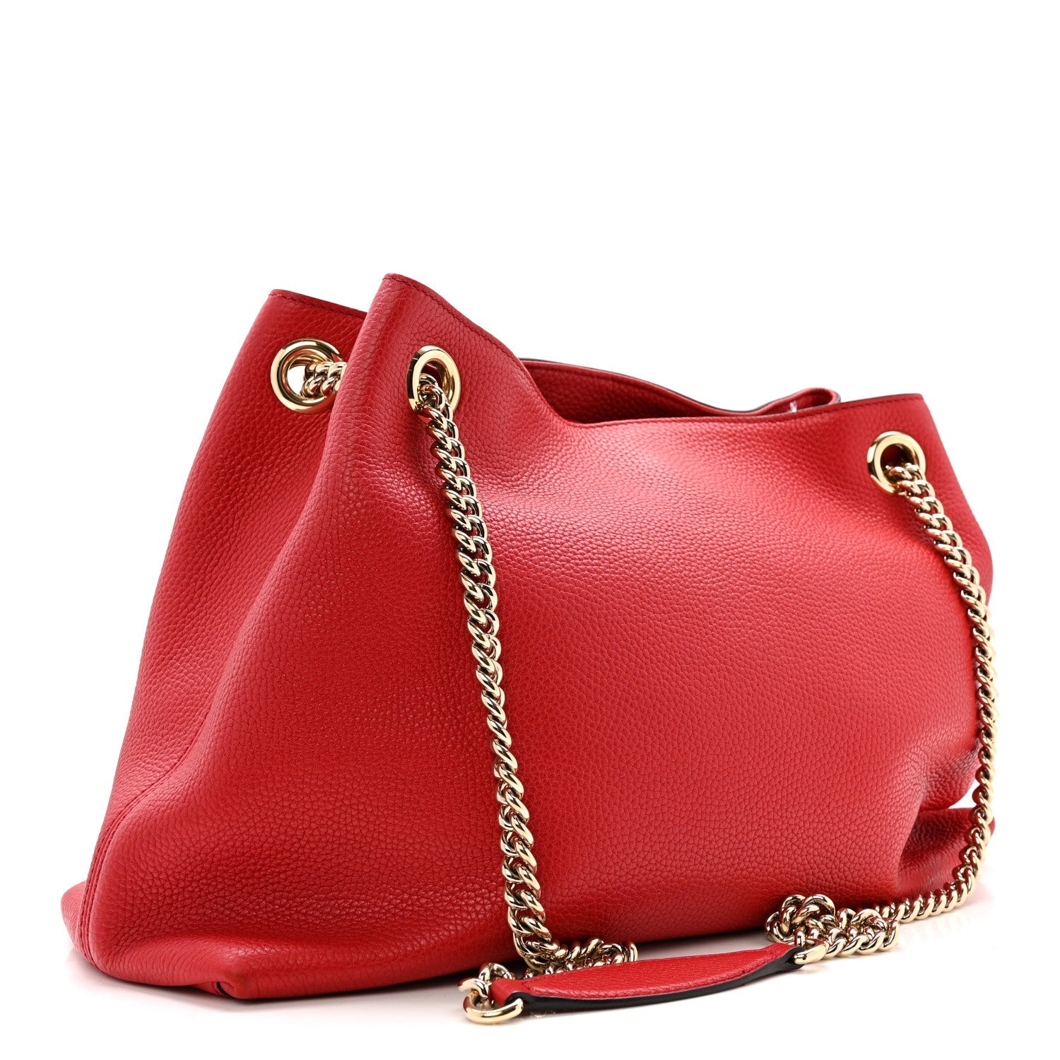 Gucci Pebbled Calfskin Medium Soho Chain Shoulder Bag Tabasco Red
