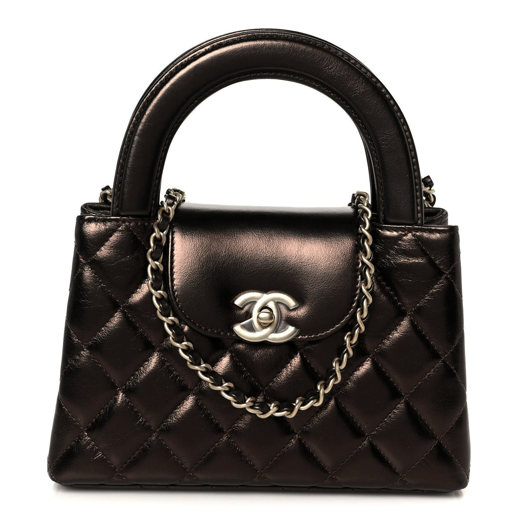 Chanel Metallic Aged Calfskin Quilted Nano Kelly Shopper Light Brown