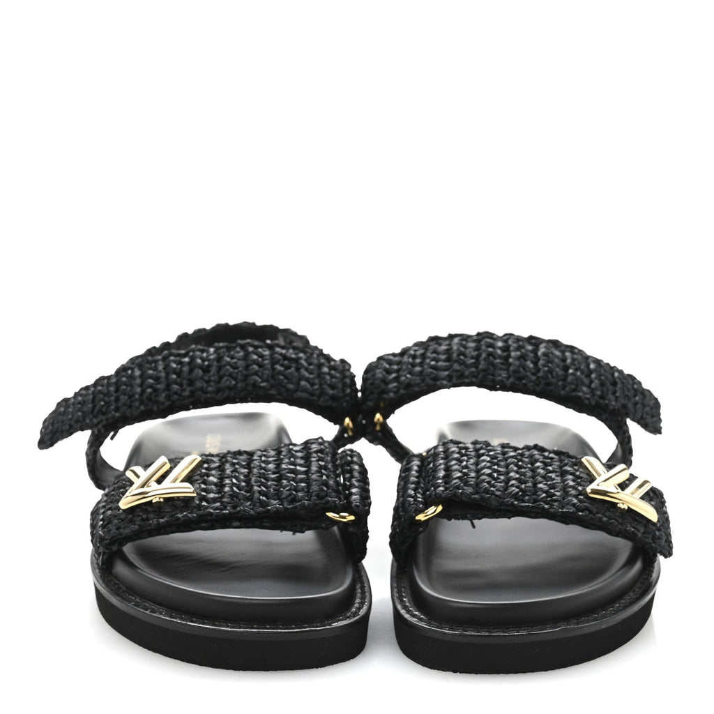 Louis Vuitton Raffia Sunset Comfort Flat Sandals 36.5 Black