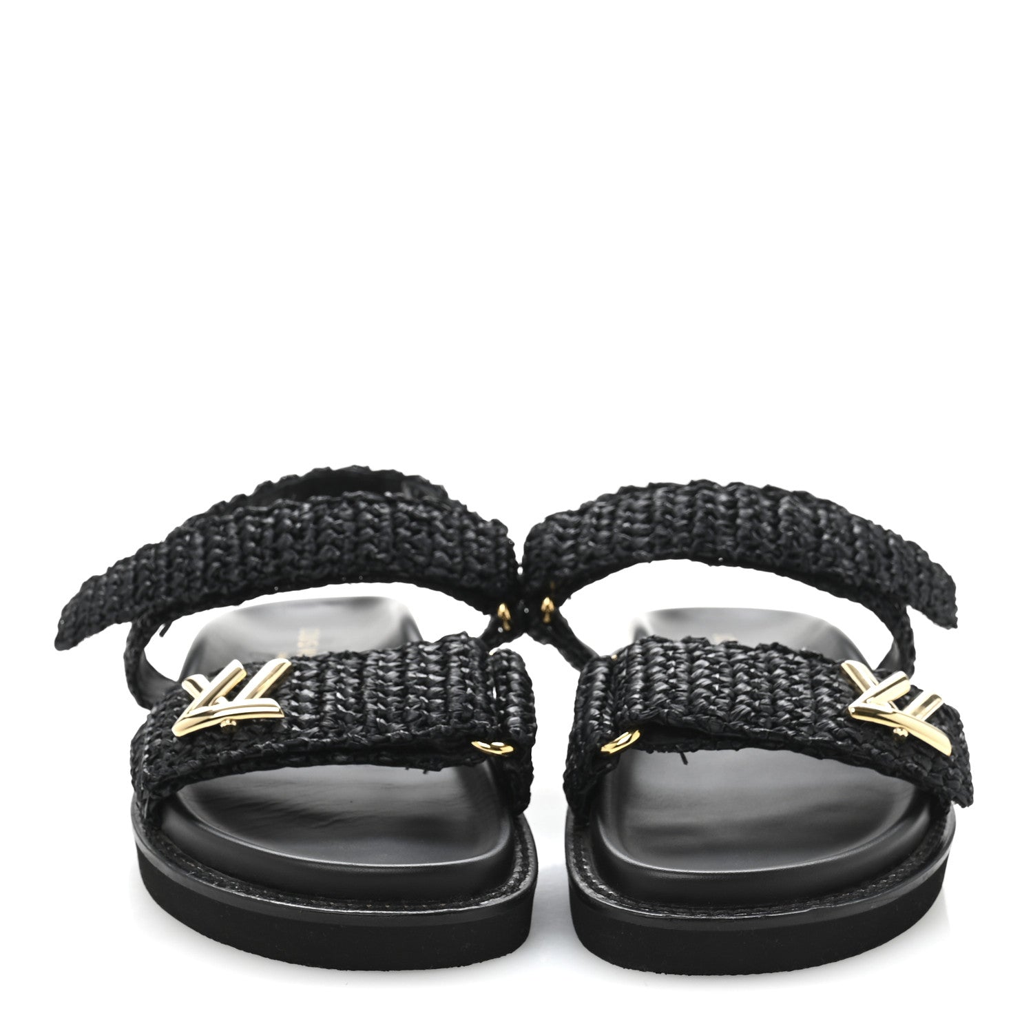 Louis Vuitton Raffia Sunset Comfort Flat Sandals 36.5 Black