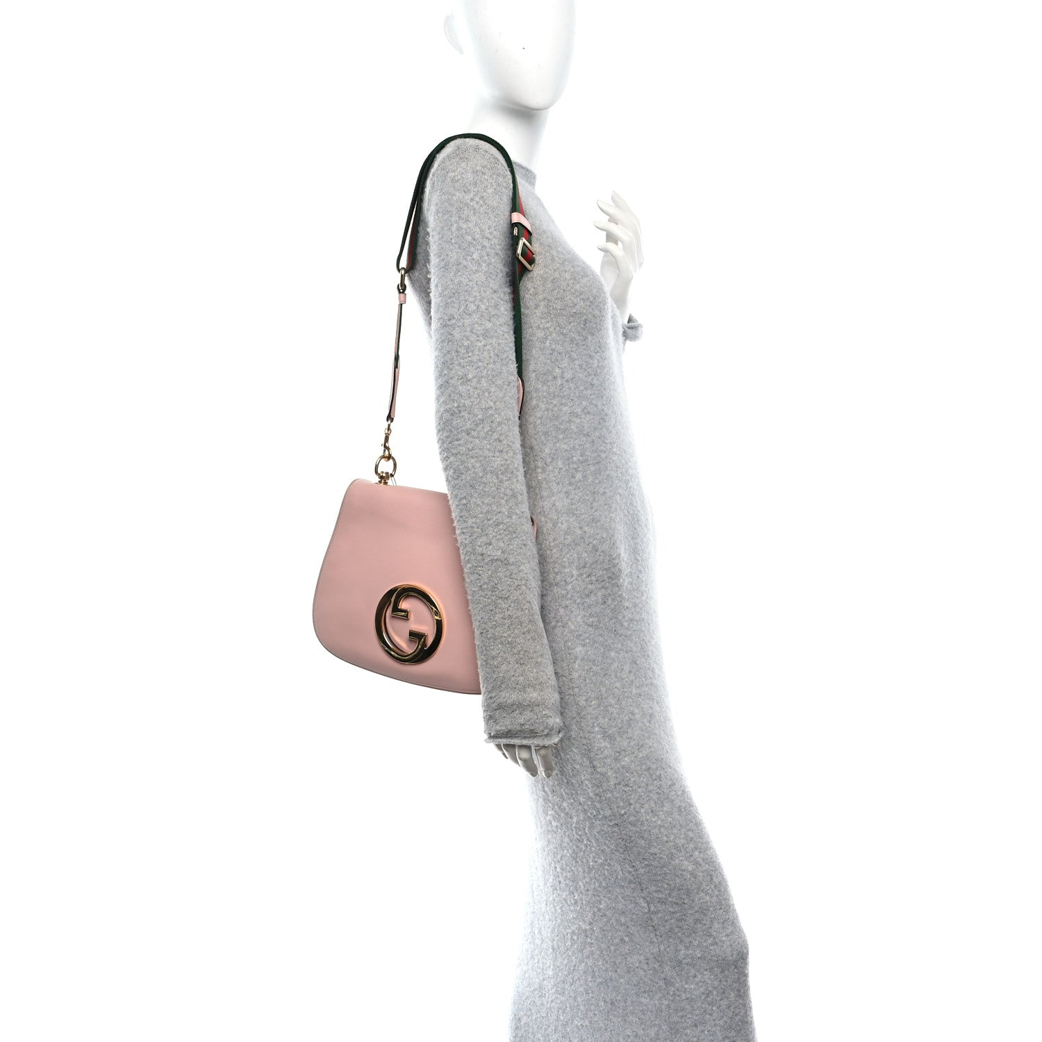 Gucci Roxy Calfskin Web Medium Blondie Top Handle Shoulder Flap Bag Powder Pink