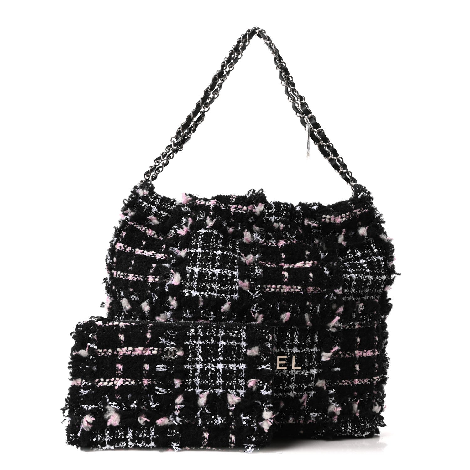 Chanel Tweed Patchwork Quilted Small Chanel 22 Black Pink White
