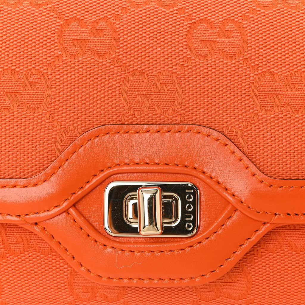 Gucci GG Monogram Textured Dollar Calfskin Small Luce Shoulder Bag Orange