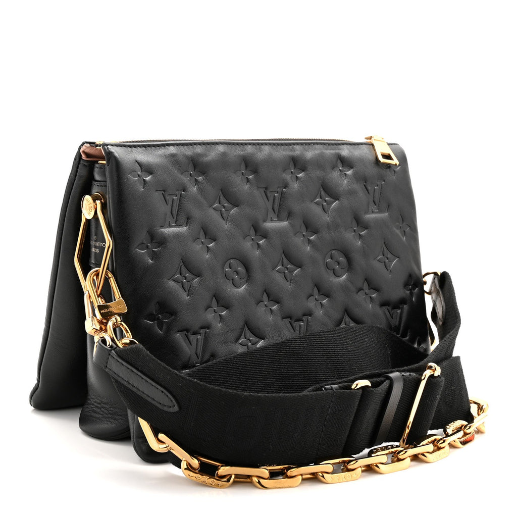 Louis Vuitton Lambskin Embossed Monogram Coussin PM Black