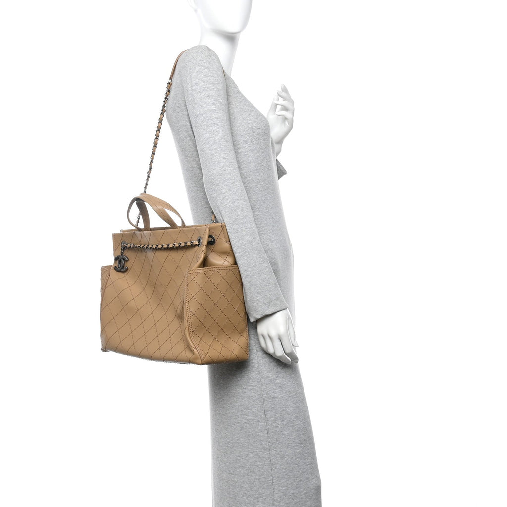 Chanel Calfskin Stitched CC Pocket Tote Beige