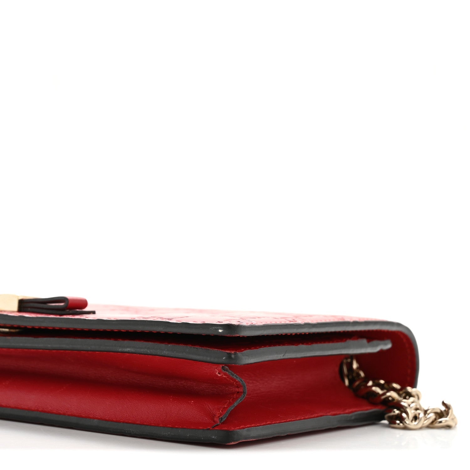 Gucci Guccissima Signature Bowy Chain Wallet Hibiscus Red
