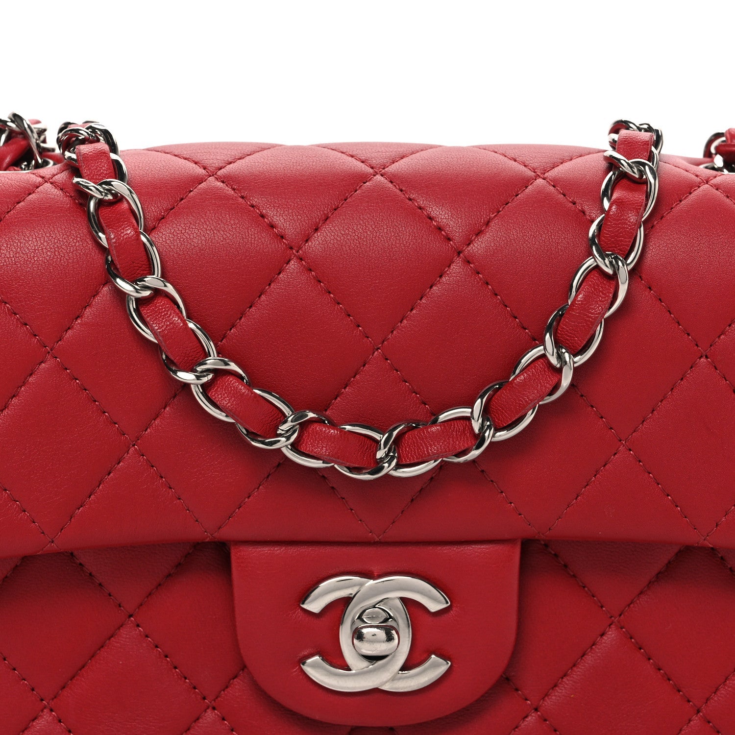 Chanel Lambskin Quilted Mini Rectangular Flap Red