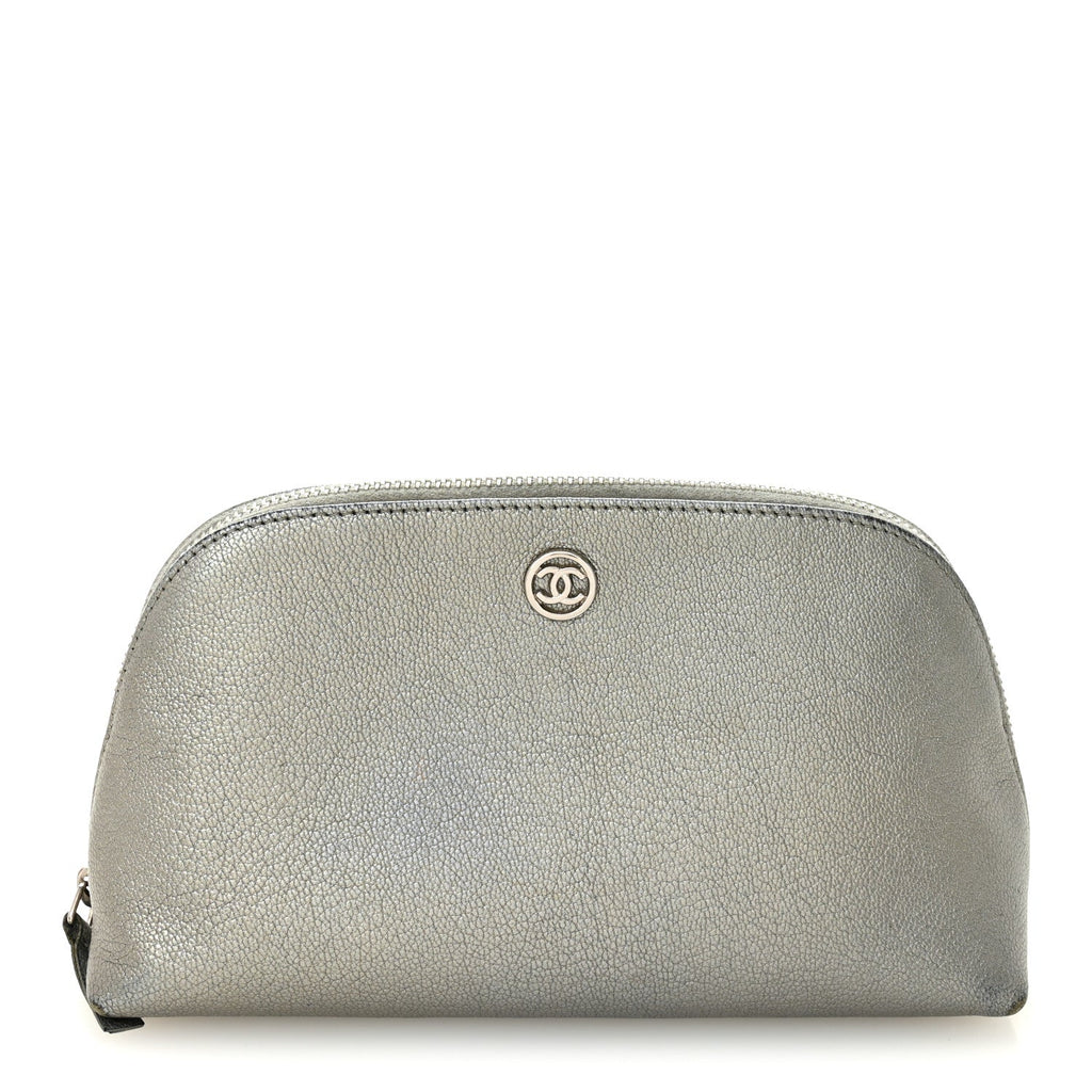 Metallic Goatskin Cosmetic Case Silver