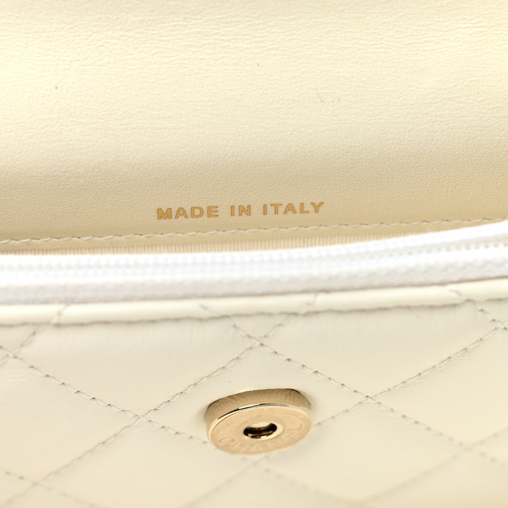 Chanel Calfskin Quilted Mini Maxi Pearls Wallet On Chain WOC White