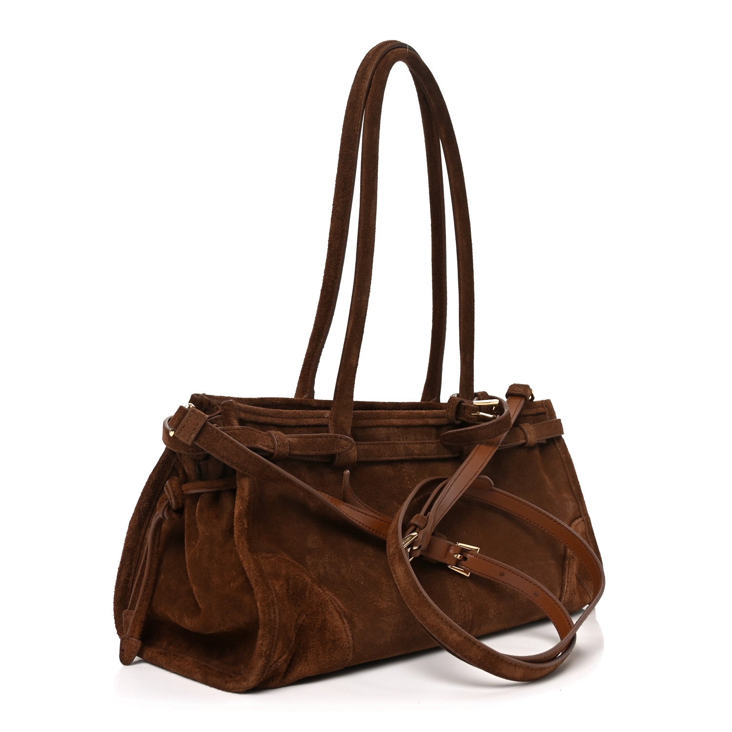 Prada Suede Triangle Medium Bonnie Shoulder Bag Cacao