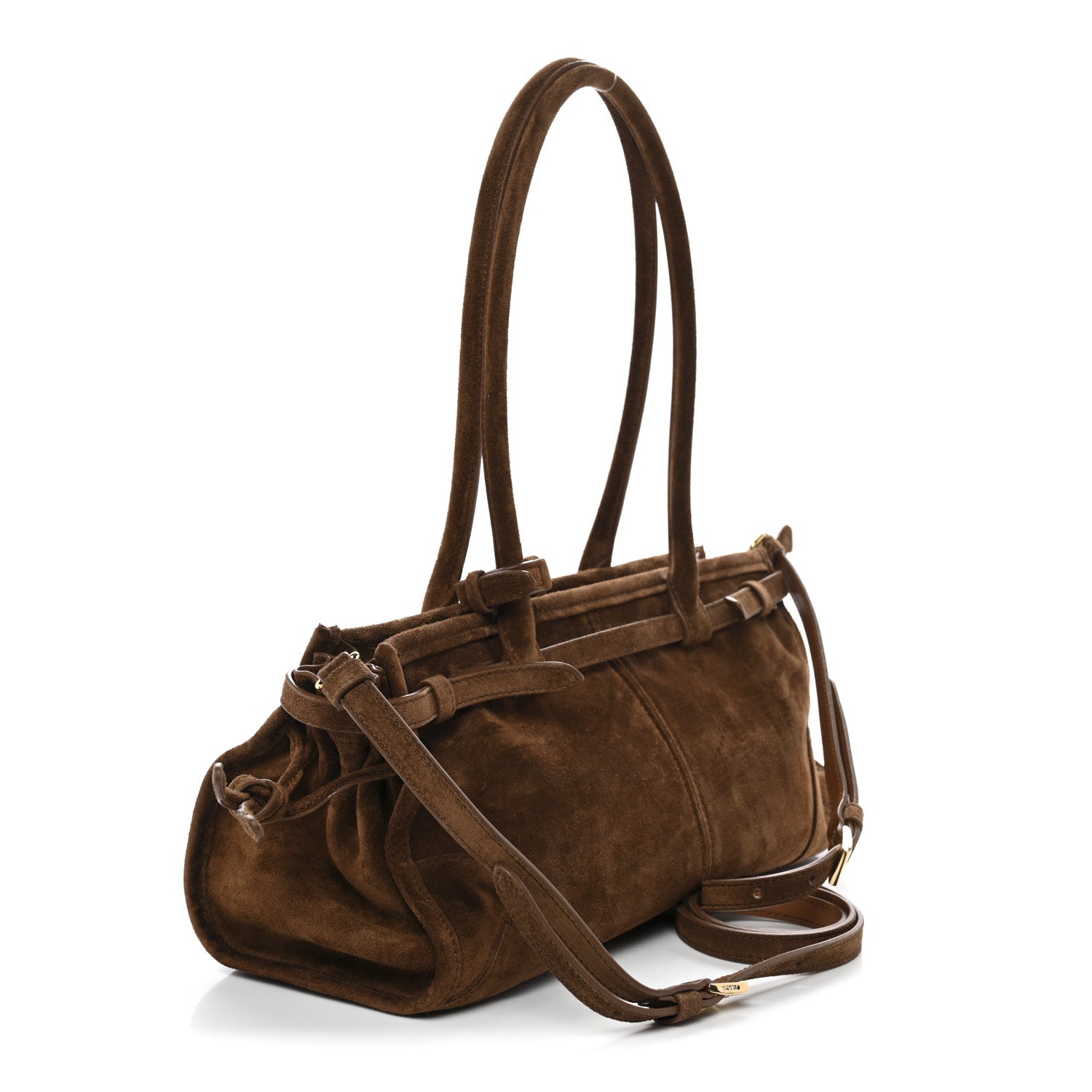 Prada Suede Triangle Medium Bonnie Shoulder Bag Cacao