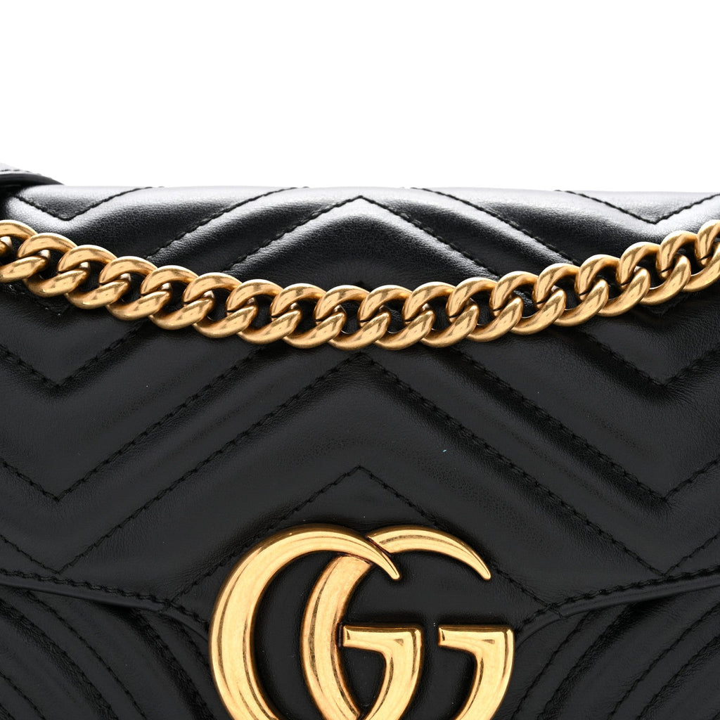 Gucci Calfskin Matelasse Small GG Marmont Shoulder Bag Black