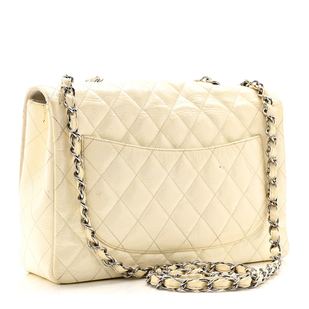 Chanel Distressed Patent Jumbo Single Flap White